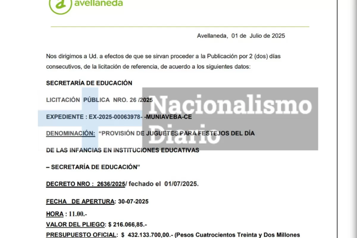 Avellaneda lanza compra de juguetes con faltantes en la documentación técnica