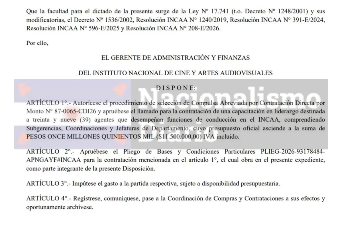 El Gobierno encuentra millones para talleres de liderazgo en el INCAA pese a su discurso contra el gasto estatal