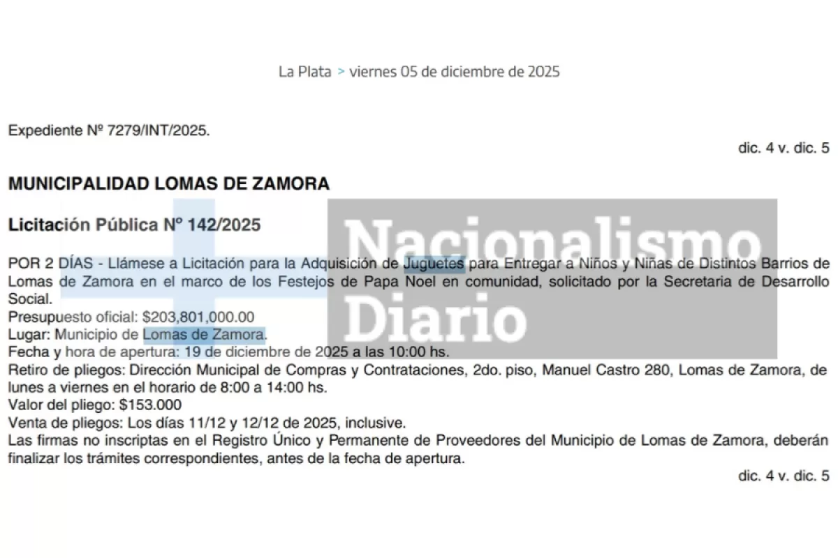 El desembolso millonario en juguetes volvi&oacute; a tensionar el clima pol&iacute;tico en Lomas de Zamora