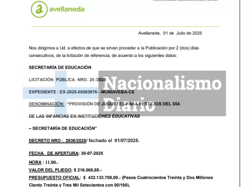 Avellaneda lanza compra de juguetes con faltantes en la documentación técnica