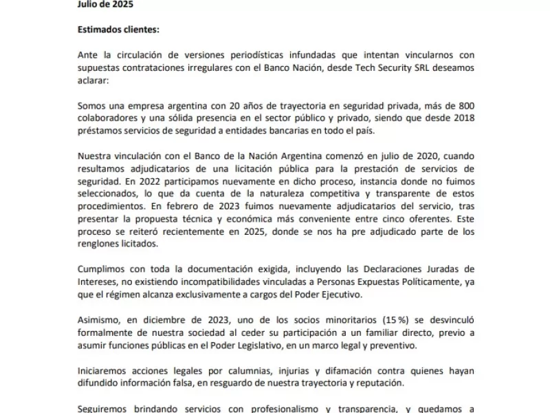 Tech Security iniciará acciones legales por difamación