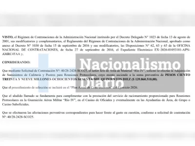 El Ministerio de Defensa conducido por Carlos Presti aprob&oacute; la adquisici&oacute;n de insumos gastron&oacute;micos para actos oficiales